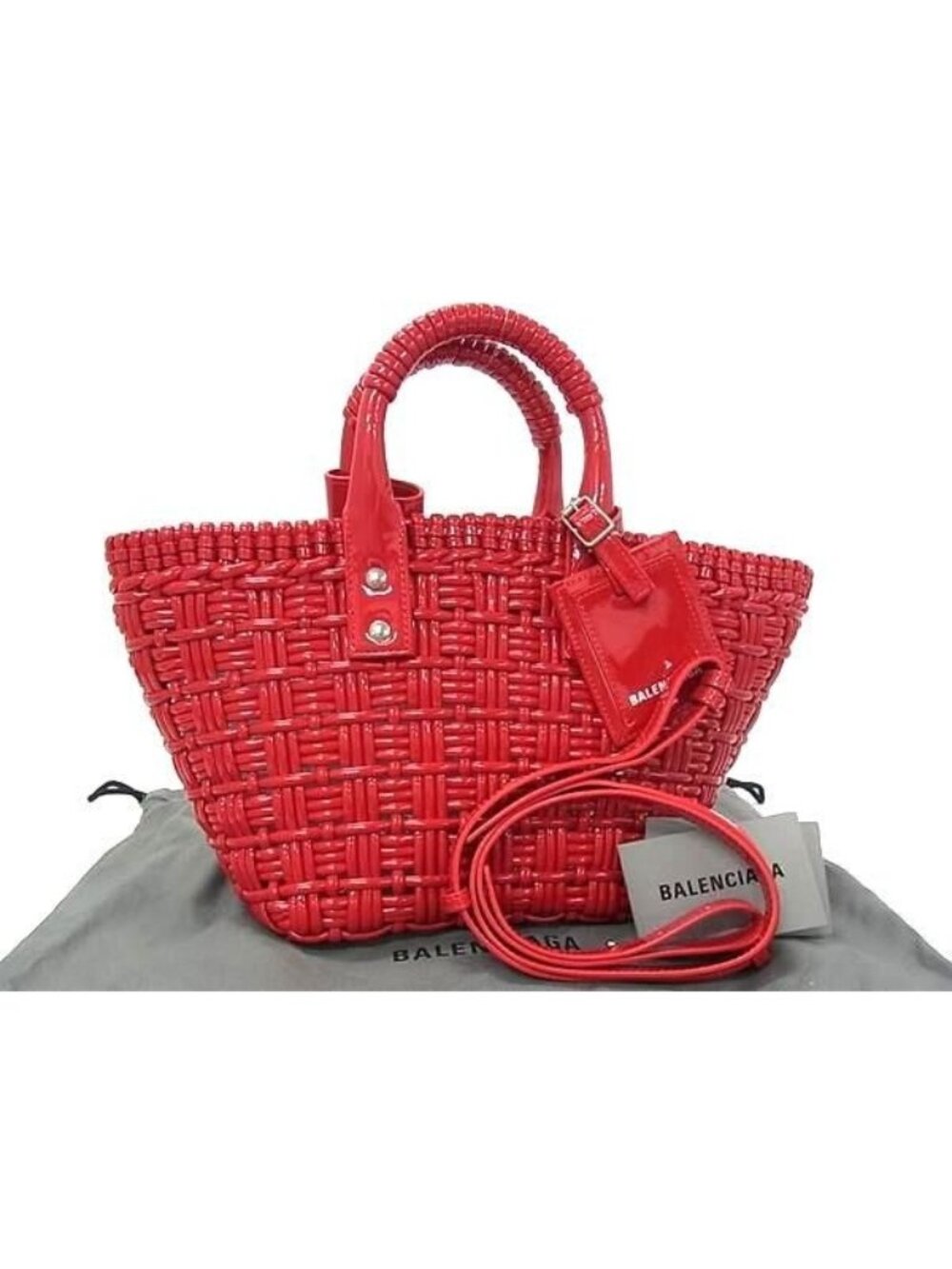 Balenciaga Bistro Basket Patent Leather 2-Way Handbag Shoulder Red
